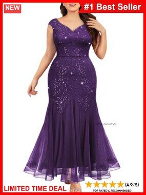 Plus Size Sequin Lace Mermaid Formal Evening Gown Dress